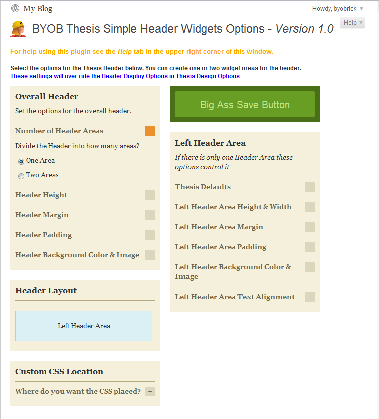 Thesis widgets in header