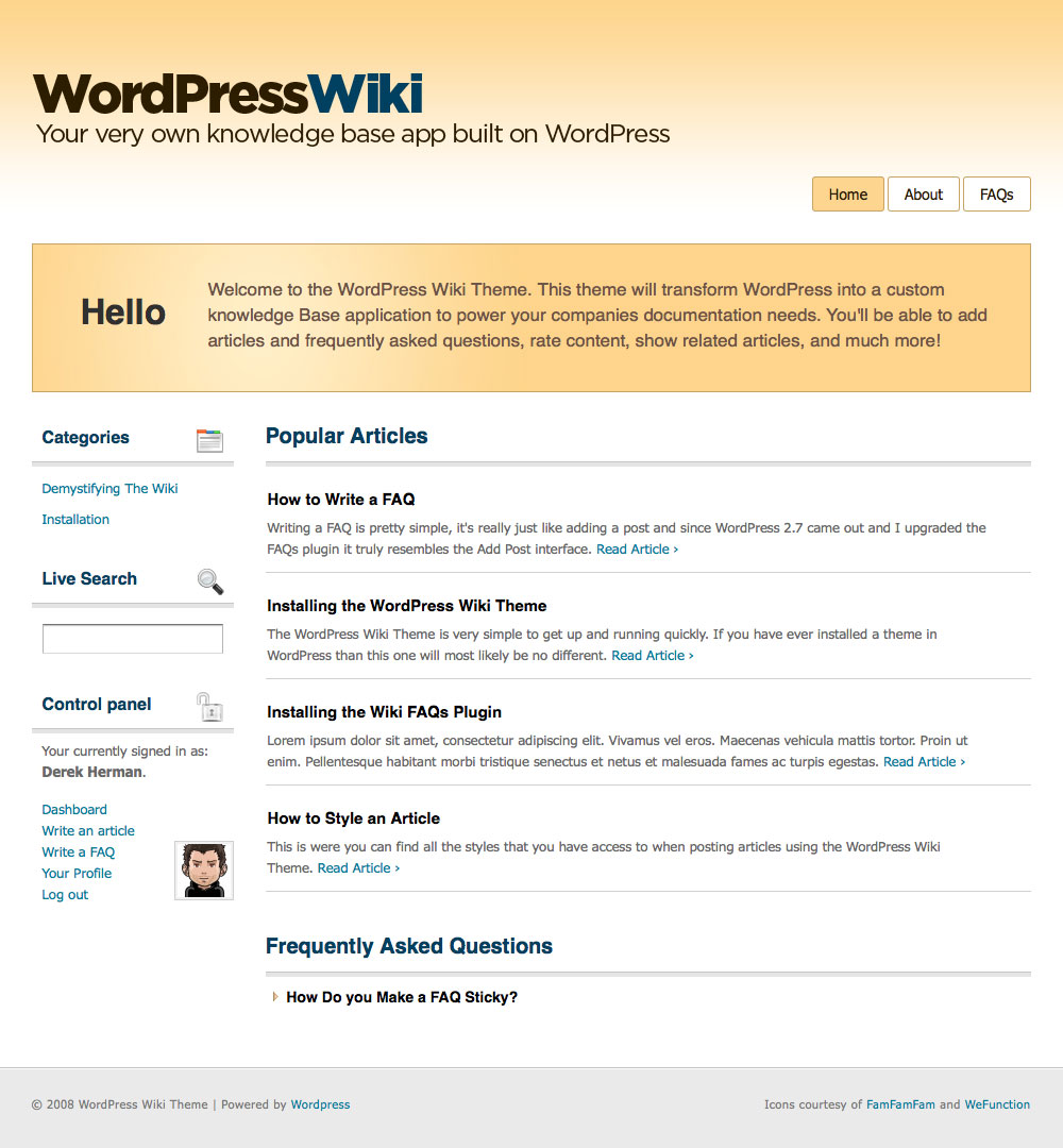 WORDPRESS Wiki. База знаний WORDPRESS. Wiki Theme. Статью FAQ.