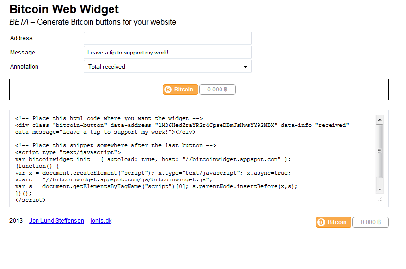 Bitcoin donation button and script download