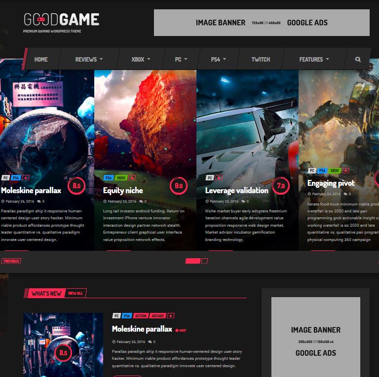 Editorial Gaming - WordPress theme