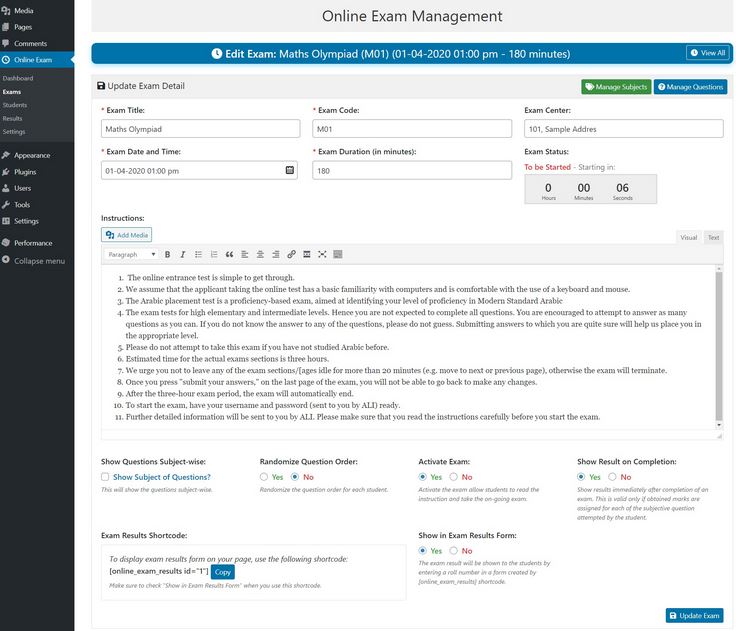 Online Exam Management Plugin for WordPress - WP Solver