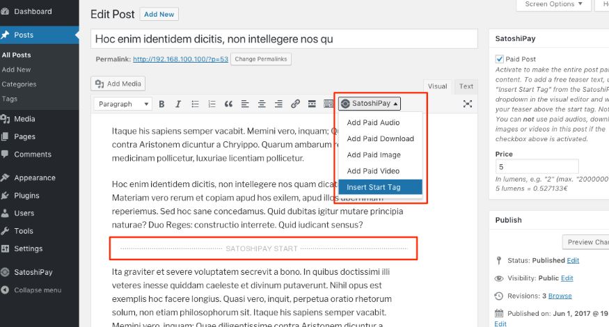 SatoshiPay for WordPress for Content Monetization via Micropayments 2