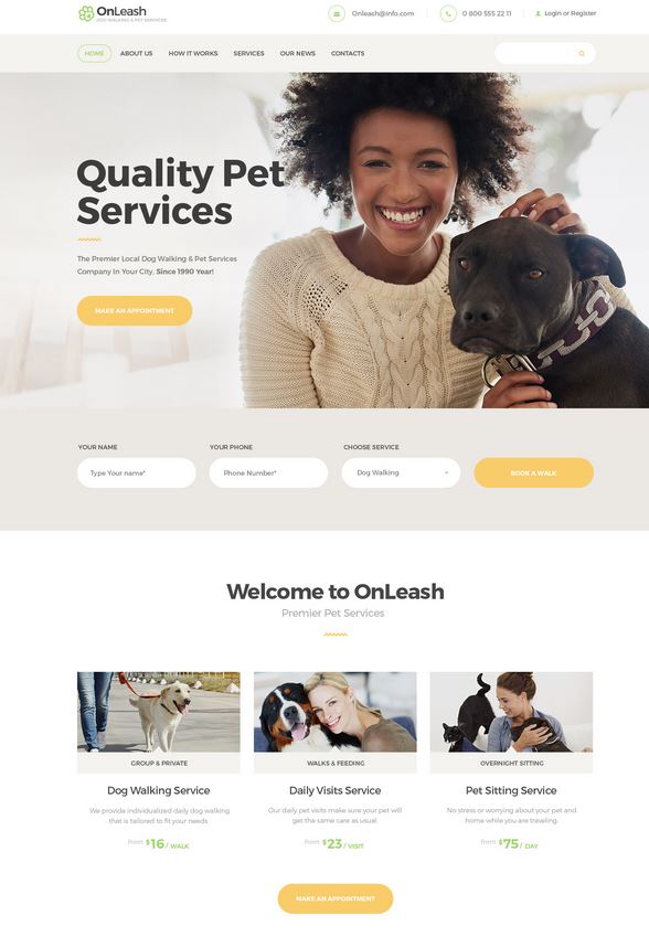 OnLeash: WordPress Theme for Dog Walkers - WP Solver