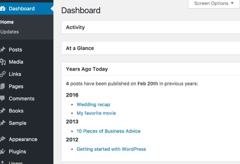 Years Ago Today WordPress Dashboard Widget 1