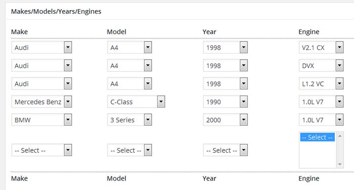 WooCommerce Vehicle Part Finder  Year Make Model Engine Search